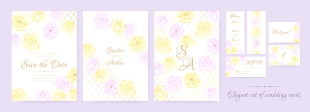 Engagement invitation templates set with watercolor roses