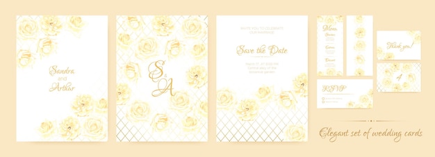 Engagement invitation templates set with watercolor roses