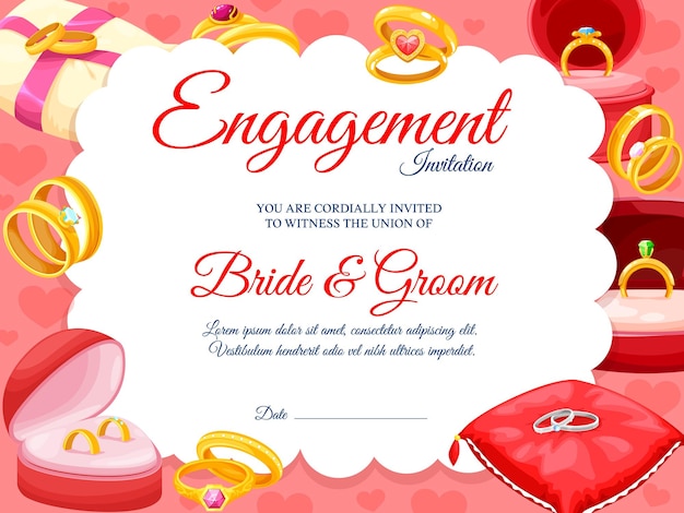 Engagement invitation with wedding golden rings