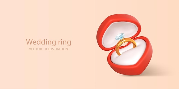 婚約指輪と貴重な石を開いた箱で 結婚プロポーズのアクセサリー ベクトルイラスト