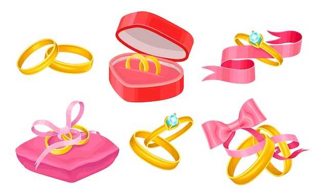 弓とリボンのベクトルセット付きの婚約指輪