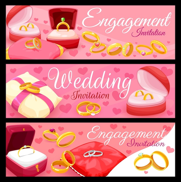 Vector engagement and wedding rings bridal shower banner