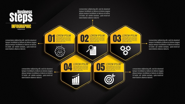 Engaging black and yellow infographic templates for presentations