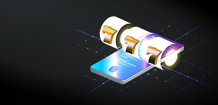 Vector engaging casino app ui display with vibrant colors showcasing a winning spin on slot machine surro