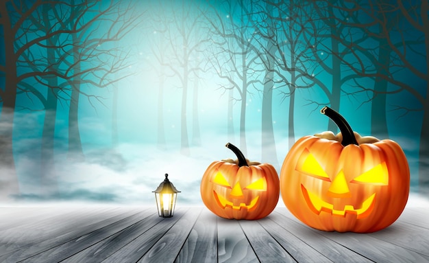Vector enge halloween-achtergrond met pompoenen. vector.