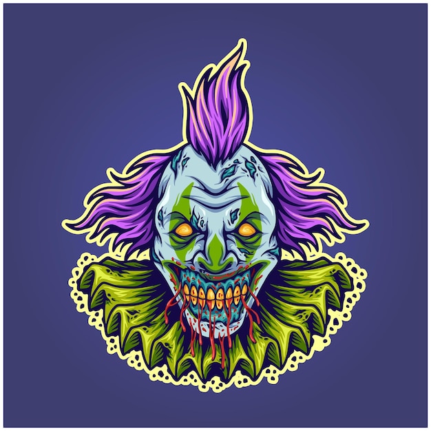 Vector enge horror clown hoofd cartoon logo illustratie