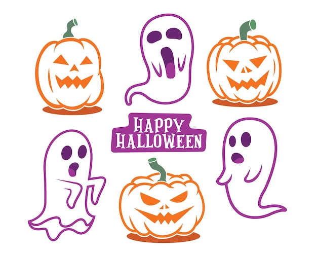 Enge pompoen en spook Halloween Trick or Treat vectorillustratie Jack O Lantern