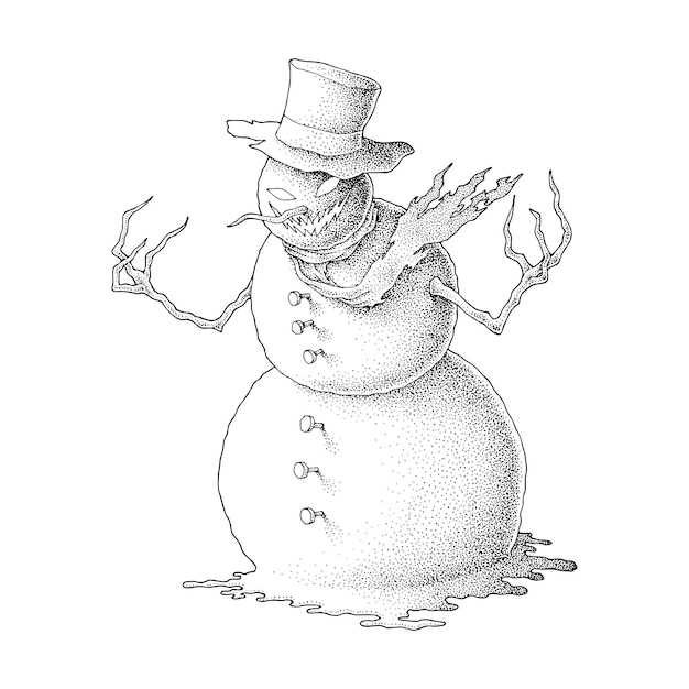 Enge sneeuwpop Hand getekende pointillisme illustratie