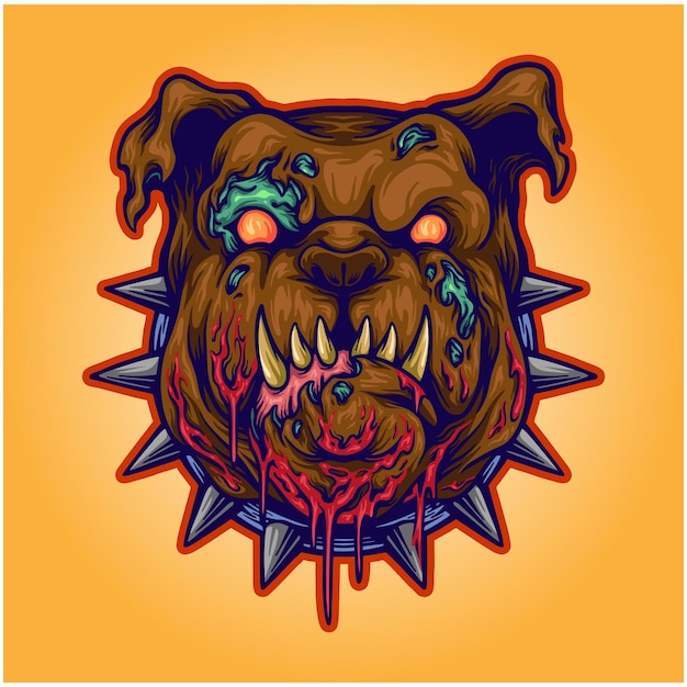 Enge zombie bulldog hoofd illustraties