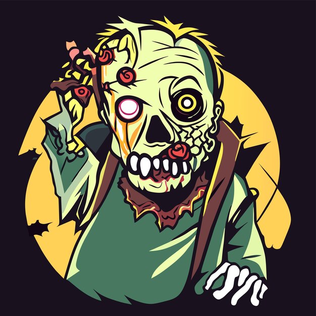 Vector enge zombie halloween hand getekende cartoon sticker pictogram concept geïsoleerde illustratie