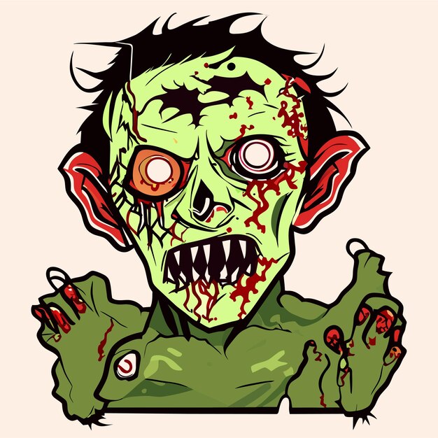 Vector enge zombie halloween hand getekende cartoon sticker pictogram concept geïsoleerde illustratie