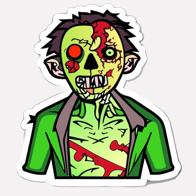 Vector enge zombie halloween hand getekende cartoon sticker pictogram concept geïsoleerde illustratie