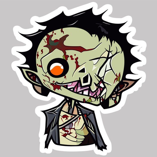 Enge zombie halloween hand getekende cartoon sticker pictogram concept geïsoleerde illustratie