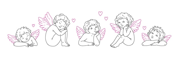 Vector engel en cupido tattoo art 1990s2000s love concept happy valentijnsdag y2k stickers