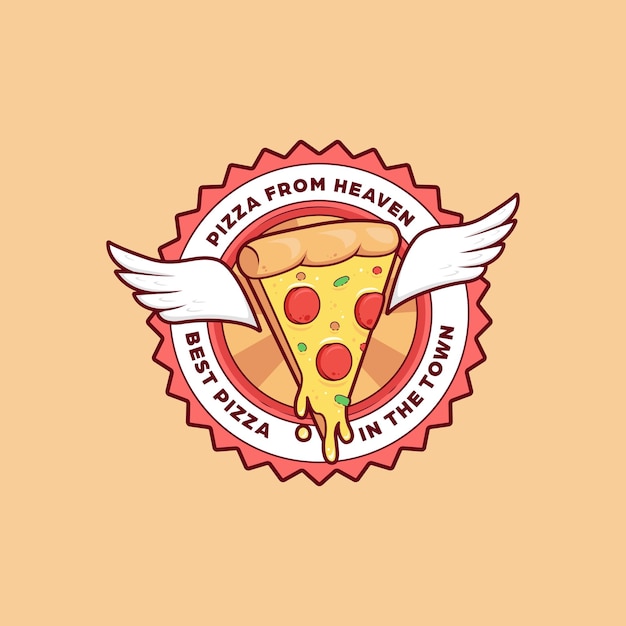 Engel kaas pizza met vleugel smelten illustratie logo badge embleem