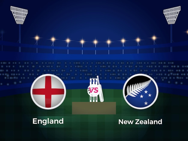 Engeland versus Nieuw-Zeeland 2023 cricketwereldbeker met schema-uitzending sjabloonontwerp
