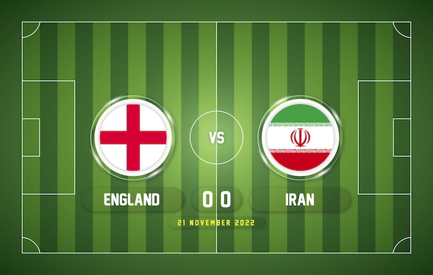 Engeland vs iran 2022 wedstrijd met scorebord en stadionachtergrond