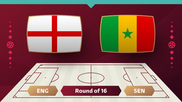 Engeland vs Senegal playoff ronde van 16 wedstrijd Voetbal 2022 2022 Wereldkampioenschap voetbal wedstrijd versus teams intro sport achtergrond kampioenschap competitie poster vector illustratie