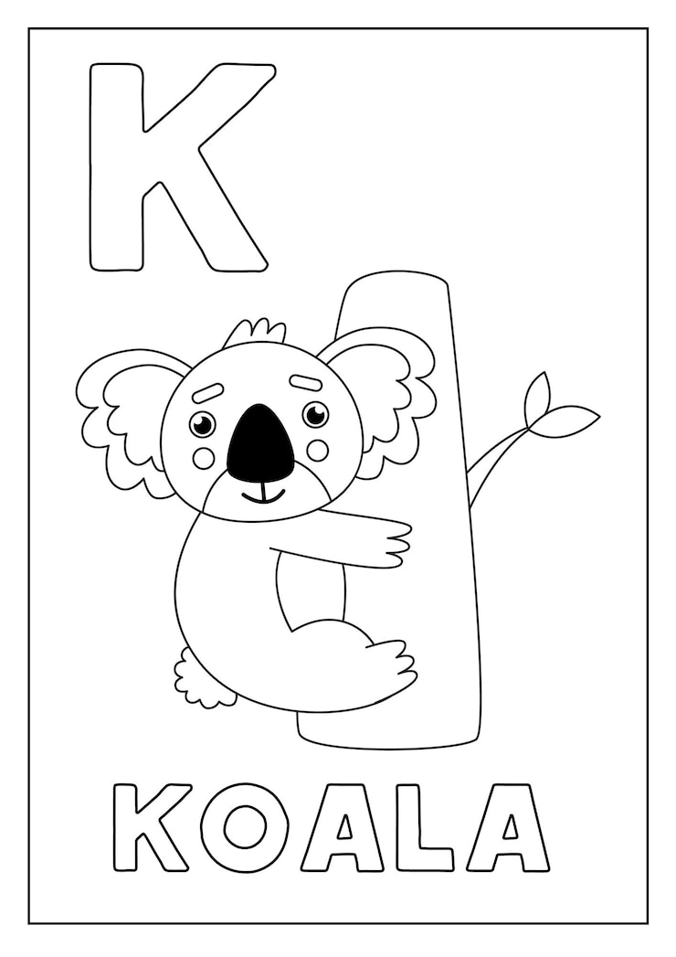 Vector engels alfabet leren voor kinderen letter k schattige koala op boom