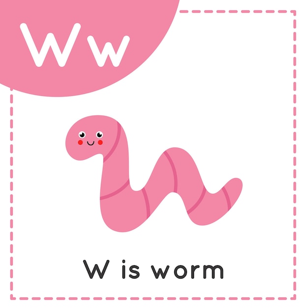 Engels alfabet leren voor kinderen Letter W Leuke cartoonworm