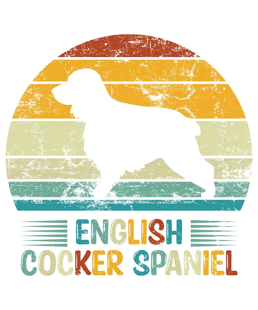 Engelse Cocker Spaniel Retro Vintage zonsondergang Tshirt Ontwerpsjabloon Spaniel aan boord van autoruit