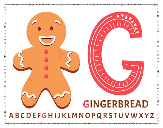 Engelse hoofdletters Alfabet op een witte achtergrond Letter G Vector illustratie gingerbread man