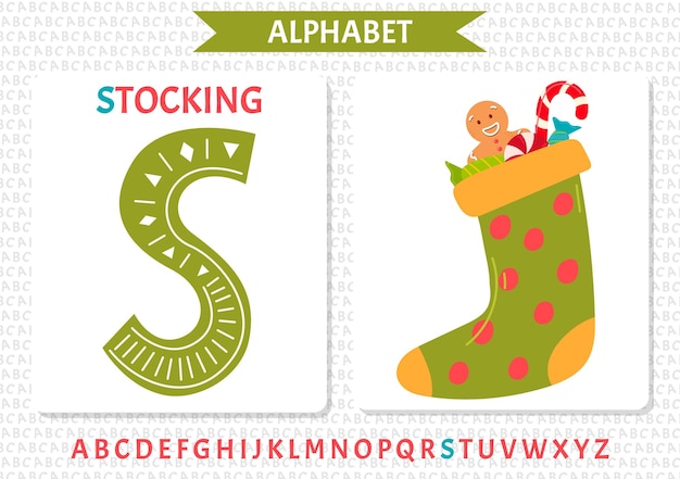 Engelse hoofdletters van het alfabet op een witte achtergrond Letter s Vector illustratie kerstsok