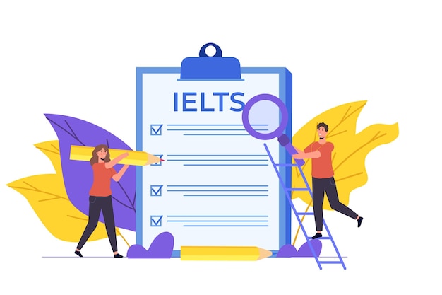 Engelse taalvaardigheidstest en examen IELTS International English Language Testing System Vector illustratie