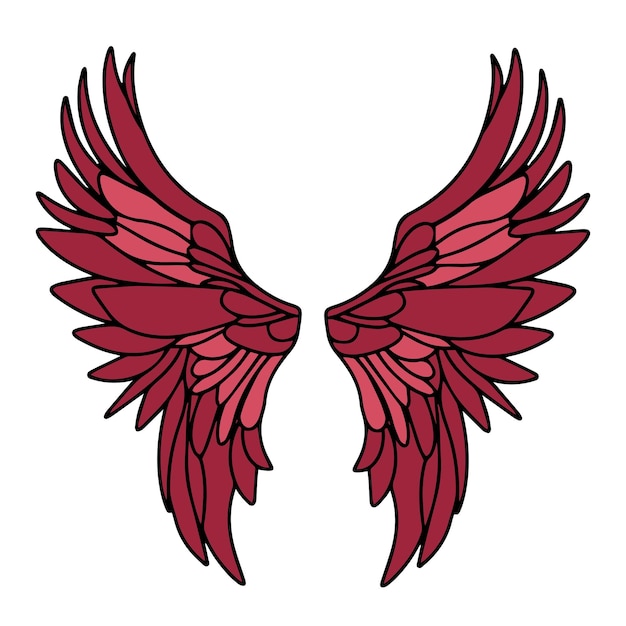 Engelvleugels gekleurde omtrek Met de hand getekende vleugels in doodle-stijl geïsoleerd op witte achtergrond Vleugels