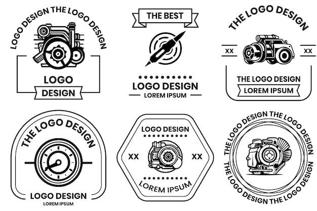 背景に分離されたフラット ライン アート スタイルの機械のエンジンのロゴ