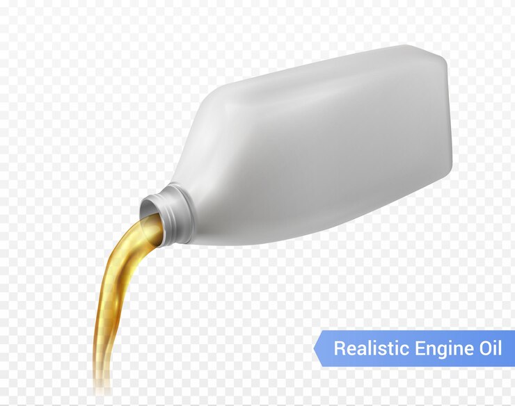 Vector engine oil car lubricant spilling from white plastic bottle realistic