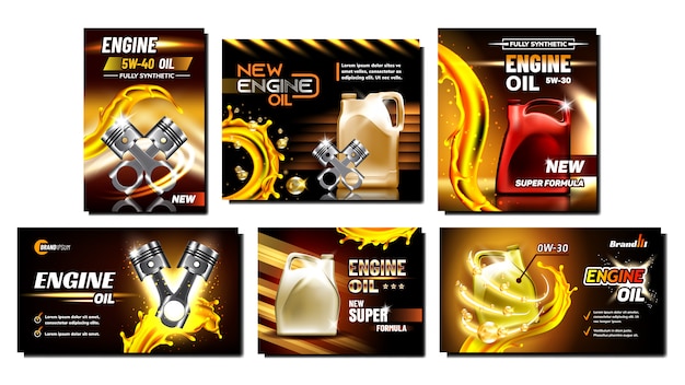 Vector engine oil car repair service posters set