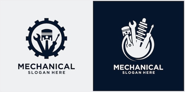 エンジン修理メカニックのロゴ、サービス、メンテナンス、自動車およびオートバイの修理店のロゴと c