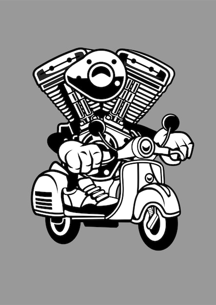 Engine Ride Scooter Cartoon Character