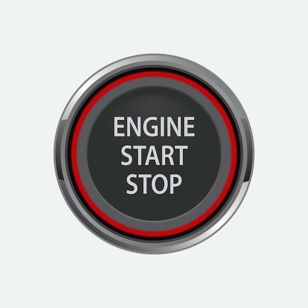 Engine start stop button with a red glow