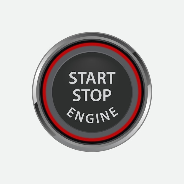 Engine start stop button with a red glow