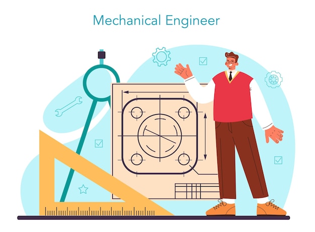 Vettore concetto di ingegnere. specialista in tecnologia. occupazione professionale per inventare, progettare e costruire macchine e strutture. lavoro di architettura o designer. illustrazione vettoriale piatto isolato