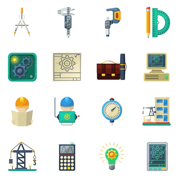 Engineer flat icons set