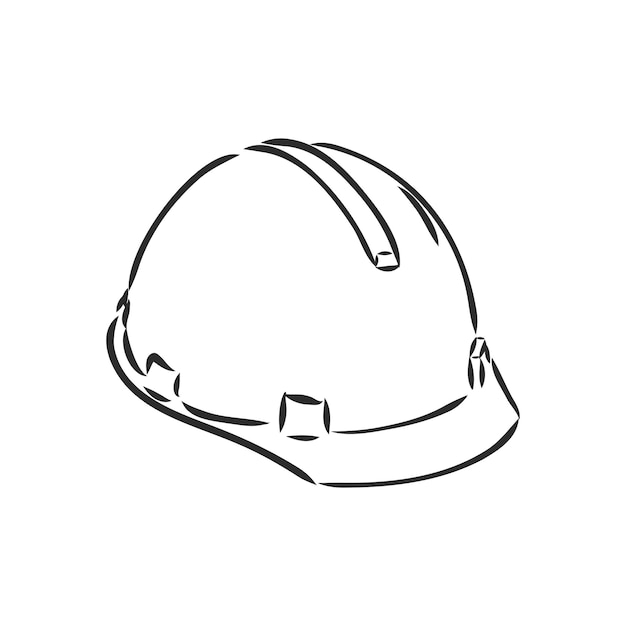 Vettore casco da ingegnere disegnato a mano da costruzione casco schizzo vettoriale su sfondo bianco