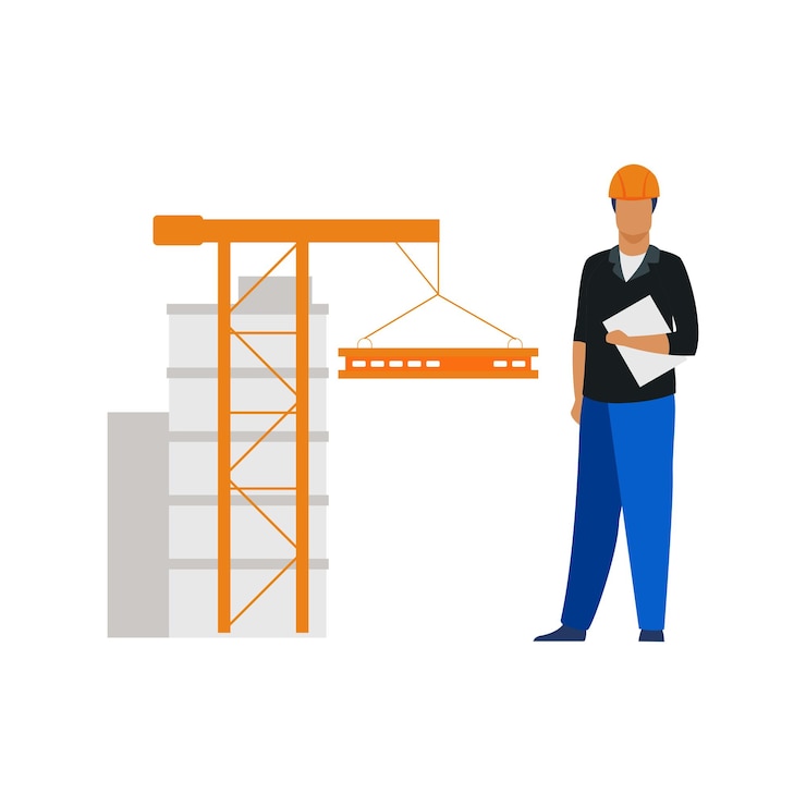 Vector the engineer is standing with papers