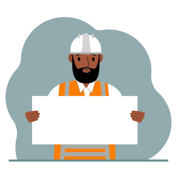 Vector engineer man holding a blank sheet of paper the concept of a builder engineer planner or designer