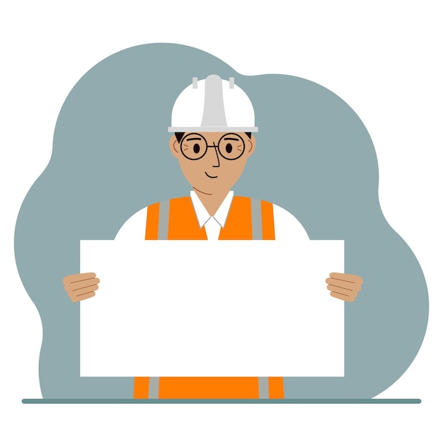 Engineer man holding a blank sheet of paper The concept of a builder engineer planner or designer