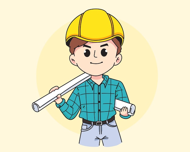 Illustrazione disegnata a mano di arte del fumetto del fumetto di concetto del muratore professionista del caposquadra dell'ingegnere