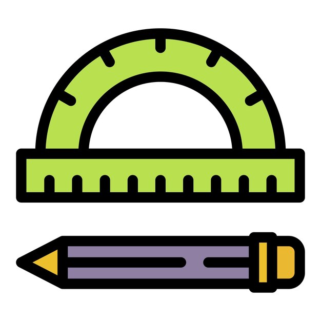 Engineer protractor pen icon Outline engineer protractor pen vector icon color flat isolated