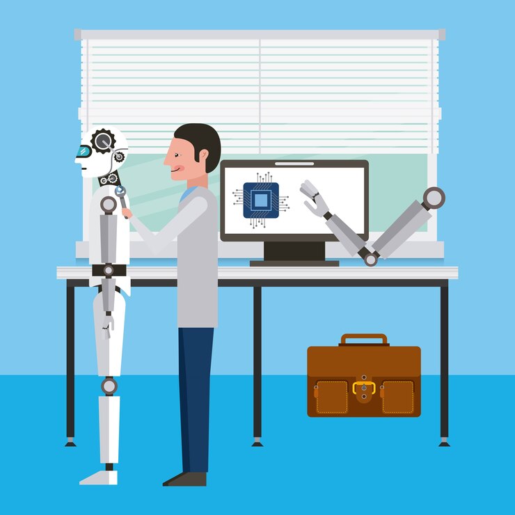 Vector engineer repair artificial intelligence robot workshop