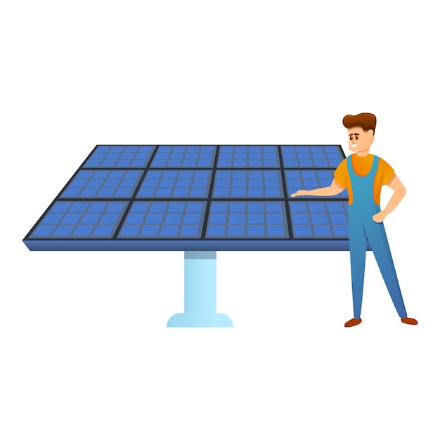 Vector engineer and solar panel icon cartoon of engineer and solar panel vector icon for web design isolated on white background