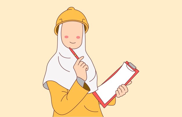 ベクトル ヒジャブを着たエンジニア女性のイラスト