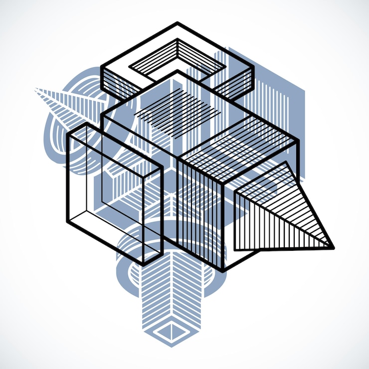 Vector engineering abstract shape, 3d vector polygonal figure.
