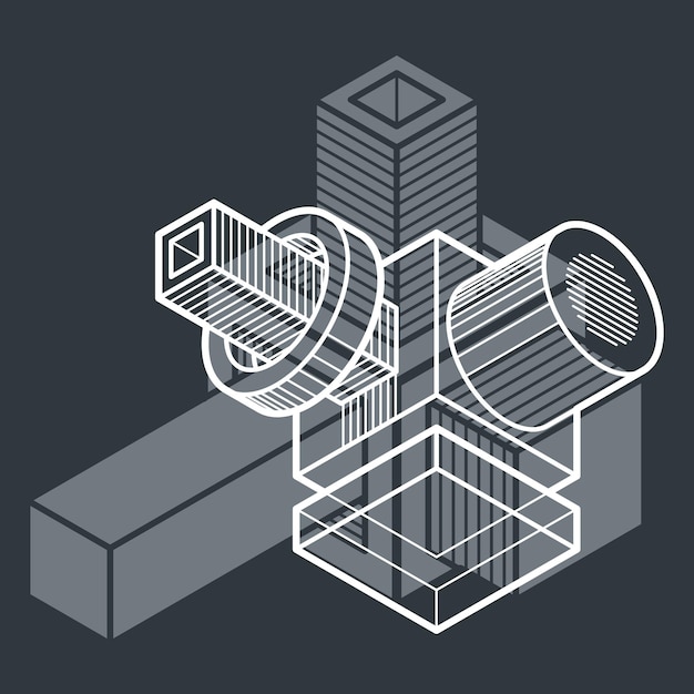 Engineering abstract shape, 3d vector polygonal figure.