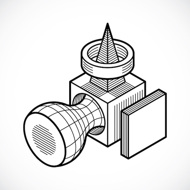 엔지니어링 추상 모양, 3d 벡터 다각형 그림입니다.